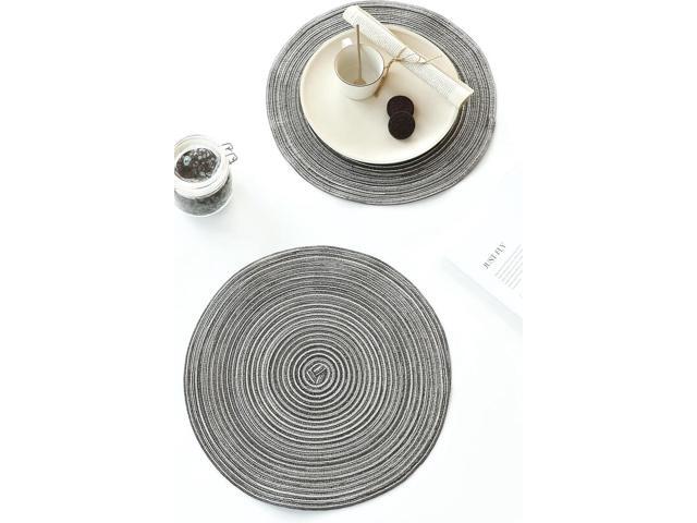 Tanvia 6 Pack 15 Inch Round Braided Placemats, Washable Heat Resistant Cotton Polyester Circle Place Mats for Kitchen Dining Table, Gray