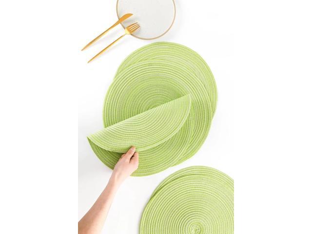 Tanvia 4 Pack 15 Inch Round Braided Placemats, Washable Heat Resistant Cotton Polyester Circle Place Mats for Kitchen Dining Table, Spring Green