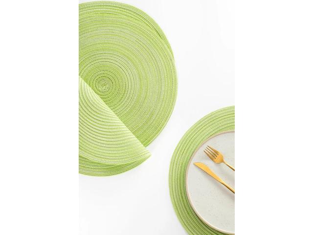 Tanvia 4 Pack 15 Inch Round Braided Placemats, Washable Heat Resistant Cotton Polyester Circle Place Mats for Kitchen Dining Table, Spring Green