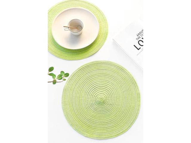 Tanvia 4 Pack 15 Inch Round Braided Placemats, Washable Heat Resistant Cotton Polyester Circle Place Mats for Kitchen Dining Table, Spring Green