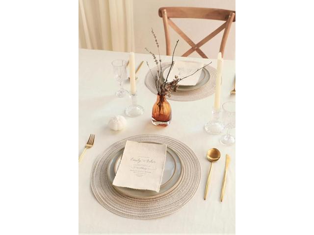 Tanvia 4 Pack 15 Inch Round Braided Placemats, Washable Heat Resistant Cotton Polyester Circle Place Mats for Kitchen Dining Table, Beige