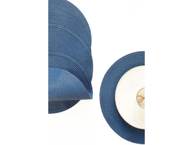 Tanvia 4 Pack 15 Inch Round Braided Placemats, Washable Heat Resistant Cotton Polyester Circle Place Mats for Kitchen Dining Table, Sail Blue