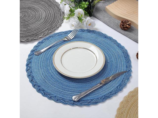 Tanvia 4 Pack Round Braided Placemats with Woven Lace Edge, 15 Inch Farmhouse Style Placemat for Table Decor, Heat Resistant Durable Table Mats, 4...