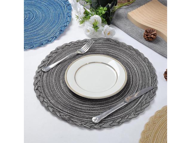 Tanvia 4 Pack Round Braided Placemats with Woven Lace Edge, 15 Inch Farmhouse Style Placemat for Table Decor, Heat Resistant Durable Table Mats, 4...