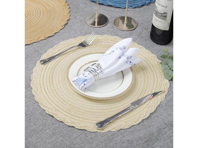 Tanvia 4 Pack Round Braided Placemats with Woven Lace Edge, 15 Inch Farmhouse Style Placemat for Table Decor, Heat Resistant Durable Table Mats, 4...