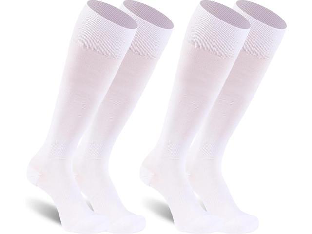 Tanvia 2 Pairs Unisex Soccer Socks, Knee High Solid Baseball Football Sports Team Socks, White