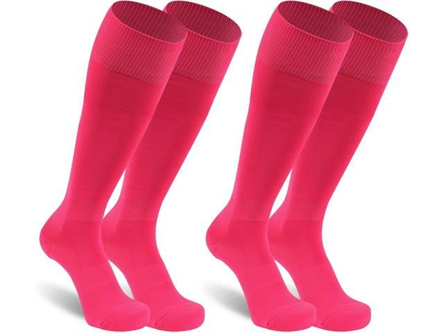 Tanvia 2 Pairs Unisex Soccer Socks, Knee High Solid Baseball Football Sports Team Socks, Rose Red