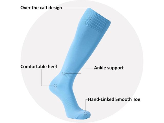 Tanvia 2 Pairs Unisex Soccer Socks, Knee High Solid Baseball Football Sports Team Socks, Sky Blue