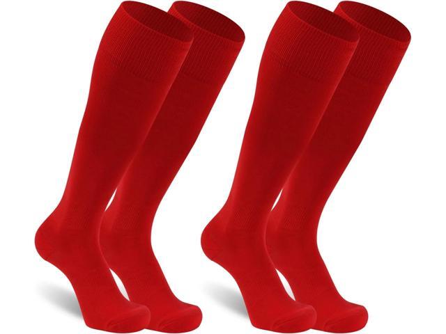 Tanvia 2 Pairs Unisex Soccer Socks, Knee High Solid Baseball Football Sports Team Socks, Red