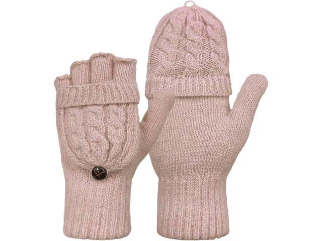 Tanvia Winter Fingerless Gloves Mittens for Women Men Warm Wool Knitted Convertible Flip Top Mittens for Cold Weather, Light Coffee