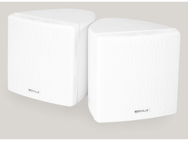 Cube White 3.5' 2-Way 8-Ohm Home Theater Wall Speakers Pair 150W Peak / 60W RMS, 0.5' PEI Tweeter, 360° Swivel Wall Mount Brackets, Euro Block...