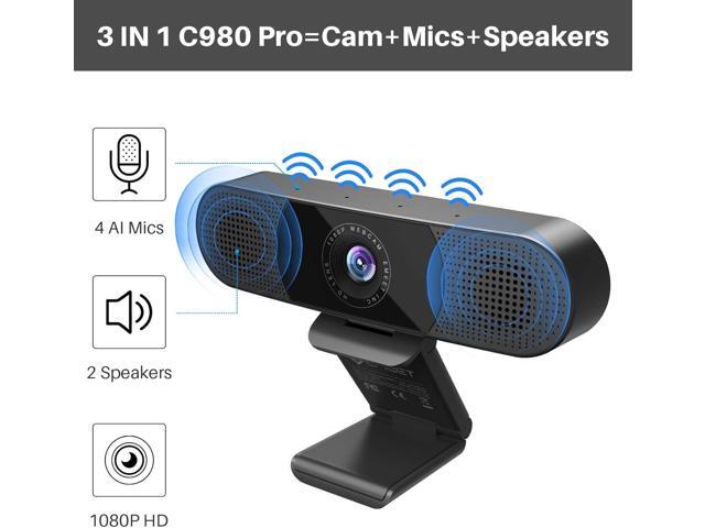 KEHIPI 3 in 1 Webcam - 1080P Webcam with Microphone and Speakers, Noise Reduction, Auto Low Light Correction W/Cover, C980 Pro USB Camera Web cam...