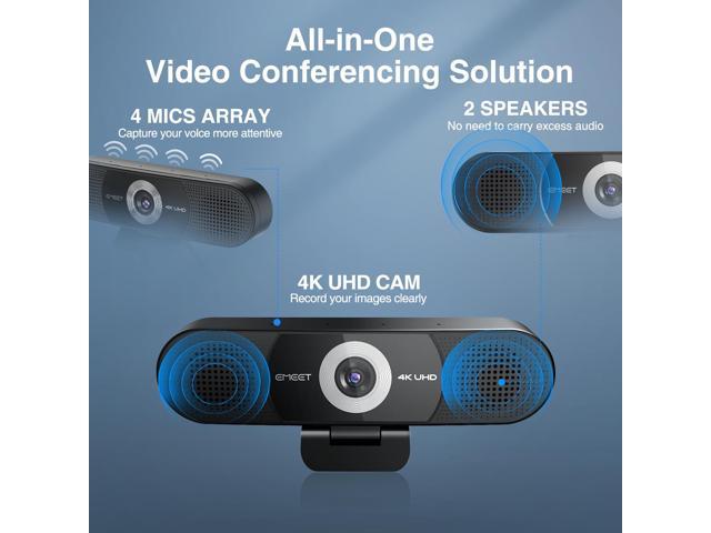 KEHIPI3-in-1 4K Webcam with Microphone and Speaker, C980 PRO 60°-98° Wide Angle Webcam w/ 4 Noise Cancel Mics, 2 Speakers, Fixed Focus, Magnetic...