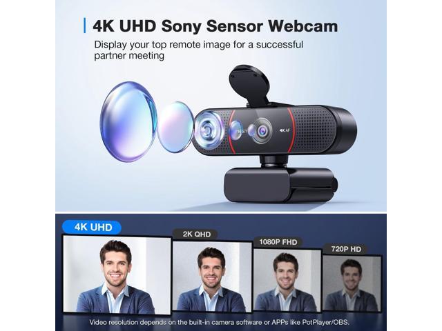 KEHIPI C960 4K Webcam for PC, 4K UHD Sony Sensor, PDAF Auto Focus, Dual AI Noise-Cancelling Mics, Auto Light Correction, 73° FOV, Plug & Play Webcam...