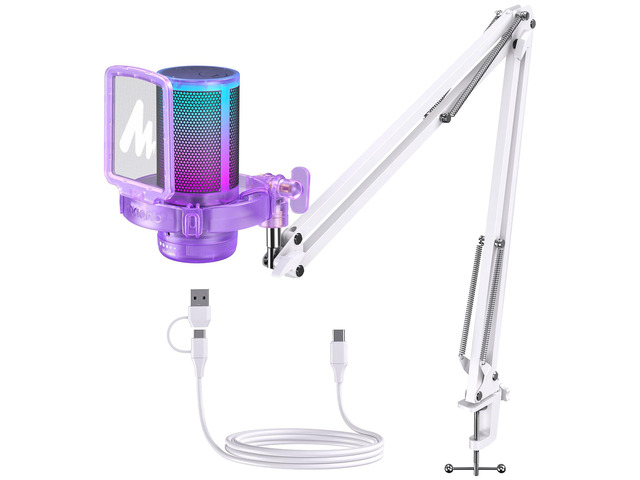 DGM20S USB Microphone for PC with Clear Voice & Noise Reduction RGB Lighting, Tap-to-Mute, Gain Control, Monitoring and Boom Arm for Discord...