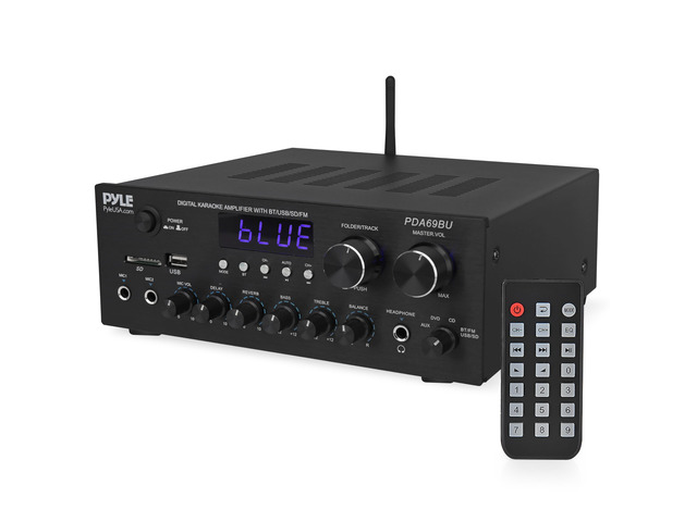 Home Karaoke Amplifier Receiver with Bluetooth Streaming, 200 Watt Peak, Dual Mic Inputs with Delay and Reverb, 2.0 Channel Hi Fi Sound System,...