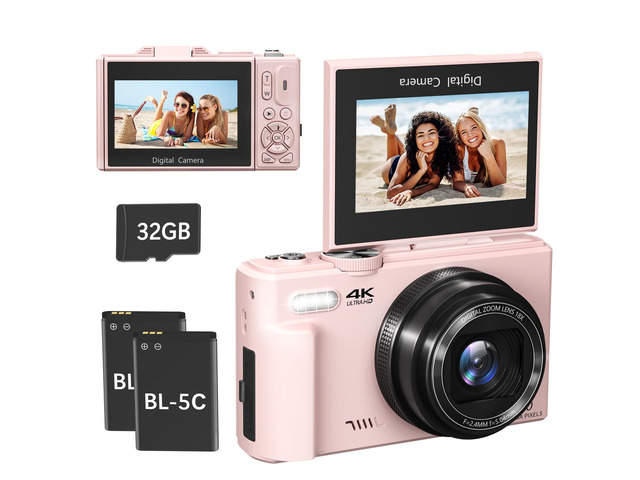 4K Digital Camera for Photography, 64MP Compact Vlogging Camera with WiFi and 3' 180° Flip Screen, 18X Digital Zoom, Ideal for YouTube Creators,...