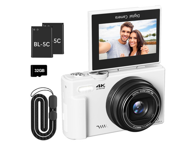 4K Digital Camera, Vlogging Camera with 180° Flip Screen 64MP photos, 18X zoom, point-and-shoot for photography, YouTube, travel and beginners,...
