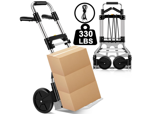 330 LB Capacity Folding Hand Truck Dolly Cart, Portable Aluminum Dolly Cart with Telescoping Handle and Rubber Wheels for...