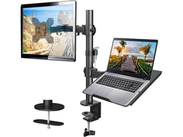 Adjustable Monitor Stand, Single Arm Desk Mount for 32 inch Screen and 17 inch Laptop, Heavy Duty Ergonomic Bracket Holds 22lbs