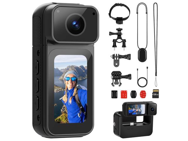 Mini Body Camera 128G with 1.47 LCD Screen, 2.7K Thumb Size Action Cam with Audio & Video Thumb Hands Free POV Recording, Mount Free, Magnetic...