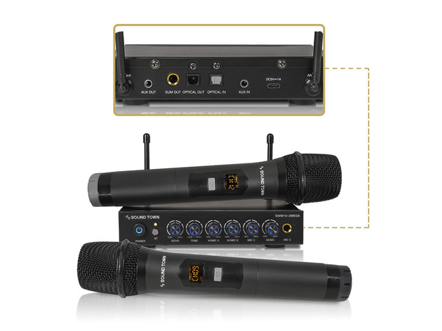 100 Channels Wireless Microphone Karaoke Mixer System with 2 Metal Handheld Microphones, Optical (Toslink), AUX, for Smart TV, Home Theater, Sound...