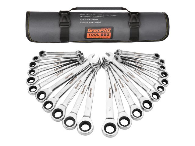 22PC Ratcheting Wrench Set SAE & Metric Combination Open End Wrenches 1/4'-3/4'&6-18mm Ratchet Wrenches, Gauge CR-V 72-Tooth 5° Swing 12Pt Mechanic...