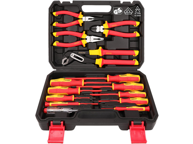 Insulated Screwdriver & Pliers Set: 14-Piece VDE Insulated Set 1000V Insulated Electrician Tool Set with Magnetic Phillips, Slotted Screwdrivers...