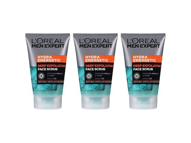Loreal Paris Men Expert Face Scrub, Hydra Energetic Deep Exfoliating Face Wash For Men (3-Pack)