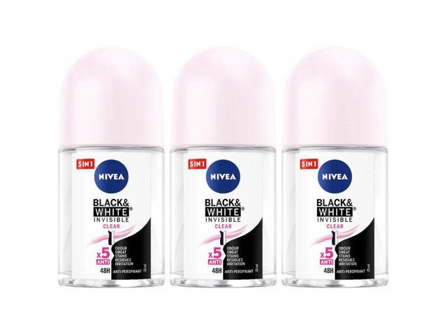 Nivea Women Invisible Black & White Clear Roll On 25 ml (3-Pack)