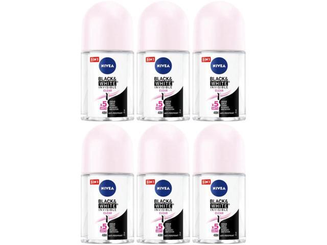 Nivea Women Invisible Black & White Clear Roll On 25 ml (6-Pack)