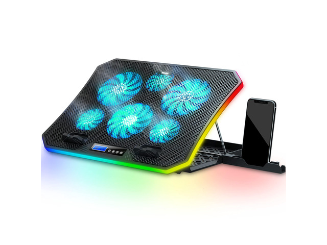 C12 Laptop Cooling Pad RGB Gaming Notebook Cooler for Desk and Lap Use, Laptop Fan Stand 8 Adjustable Heights with 6 Quiet Fans and Phone Holder,...