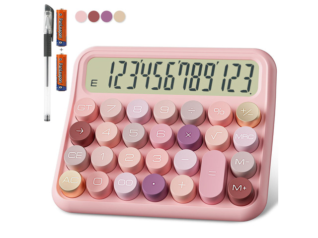 Battery Desk Calculator - 12 Digit Extra Large 5-Inch LCD Display, Big Buttons Easy to Press, 15 Tilt Screen for Kids (Rose)