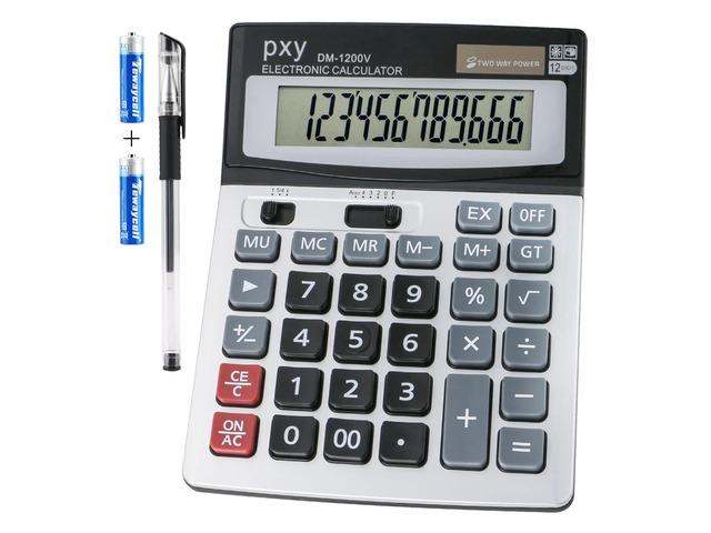 Desk Calculator 12 Digit Extra Large LCD Display, Touch Comfortable with Big Buttons, Two Way Power Battery and Solar Standard Function Office...