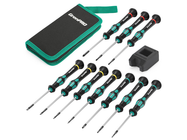 10-Piece Precision Screwdriver Set, Magnetic Small Screwdrivers with Phillips, Slotted, Torx Star for Eyeglass, Watch, Computer, Laptop, Phone,Green