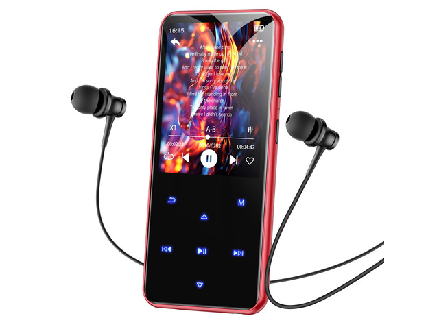 64GB MP3 Player with Bluetooth, M3 2.4'' Player with Speaker with FM Radio, Touch Buttons, Supports Up to 128GB(Black Red)