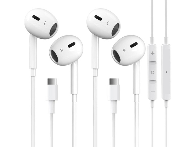 2 Packs USB C Headphones for iPhone 17/16/15 Pro Max Plus Type C Earphones with Microphone & Remote Noise Cancelling Earbuds for iPhone 17/16/15...