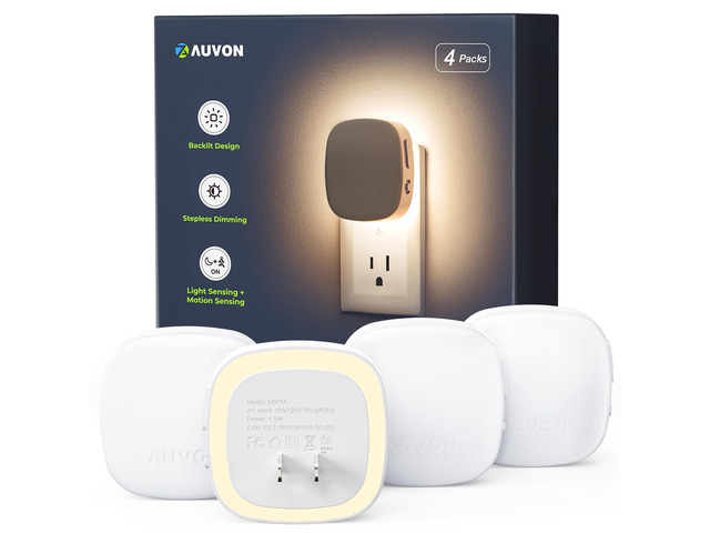 Plug-in LED Backlit Night Light 4 Packs, Motion & Dusk to Dawn Sensor 2200K Soft Warm White Nightlight with 1-50lm Dimmable Brightness for Bedroom,...