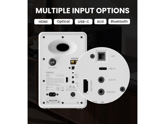 Edifier - M90 Active Bookshelf Speakers, Computer Speakers - Bluetooth and Optical Input - 2.0 Speaker (Pair) - White - image 11