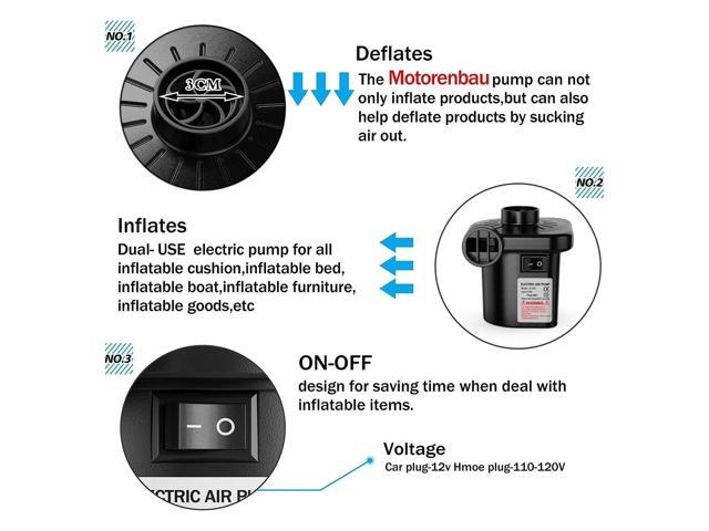 Electric Air Pump for InflatablesPortable Quick-Fill Air Pump with 3 Nozzles11