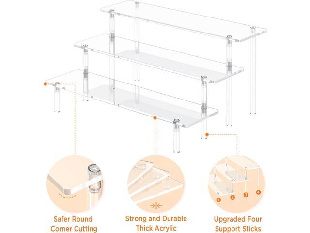3-Tier Clear Acrylic Display Risers, Large Perfume Organizer Stand for Vanity, Multi-Purpose Acrylic Display Shelf