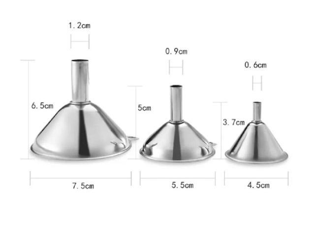 3pc Stainless Steel Kitchen Funnels Set w/ 2 Cleaning Brush Food Grade No Spill