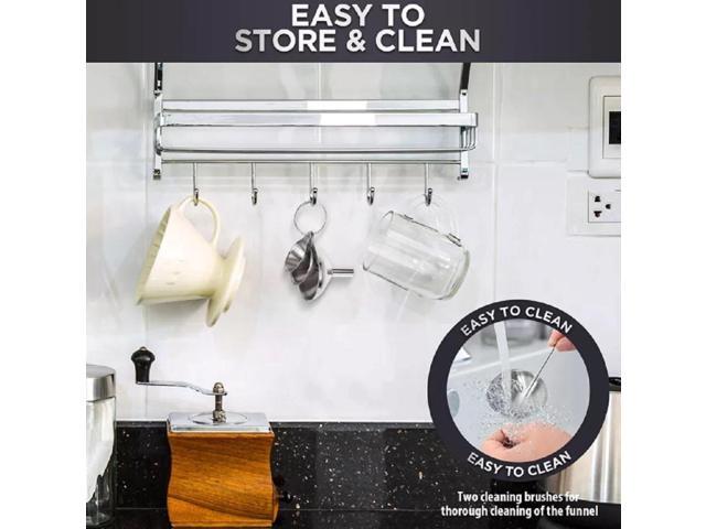 3pc Stainless Steel Kitchen Funnels Set w/ 2 Cleaning Brush Food Grade No Spill