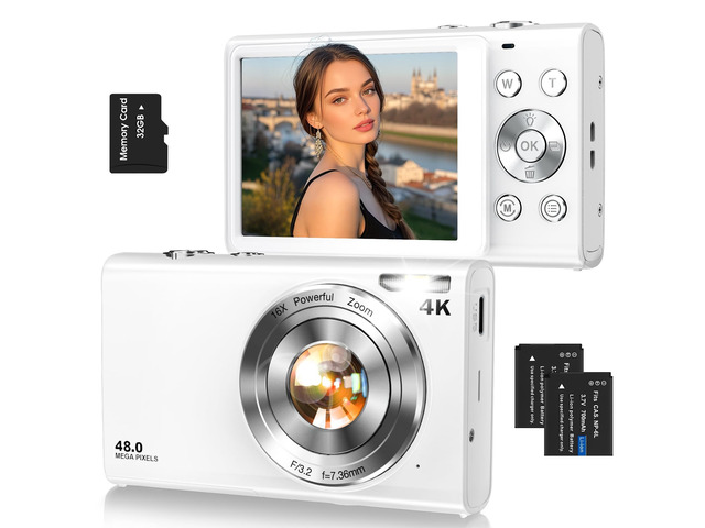 Digital Camera,Autofocus 4K 48MP Vlogging Camera for Photography,32GB Card Portable Compact Point and Shoot Digital Camera for Teens Adult Beginner...