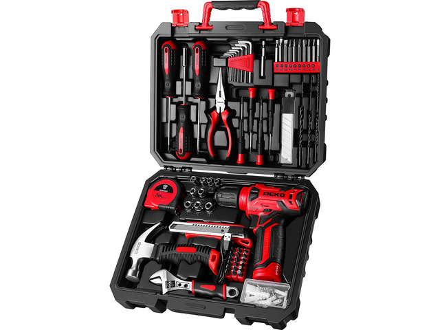Drill Set: Tool Set with 8V Red Cordless Drill, Home Tool Kit with Drill, Hand Tool Kits for Women 126 Piece
