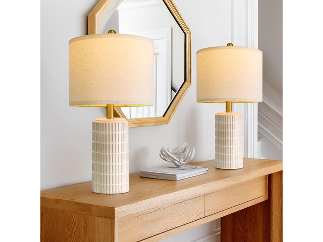 20.75' Small Modern Ceramic Table Lamps Set of 2 for Bedroom, White Bedside Lamps for Nightstands, Farmhouse Home Decor, End Table & Desk Light,...