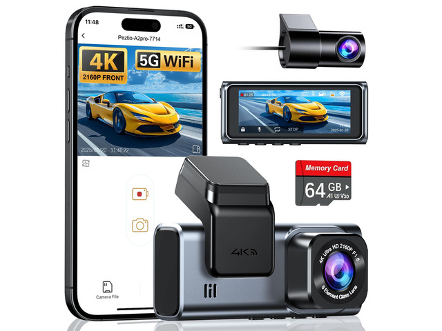 4K+2.5K WiFi Dash Cam Front and Rear, Built-in 5G WiFi, Free 64GB Card, Dash Camera for Cars, Dual Dashcam, G-Sensor, 24/7 Parking Mode, 3'' IPS...