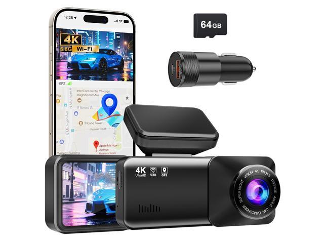 4K Dash Cam Front, Built-in 5.8G WiFi, Free 64GB Card & 48W A+C Car Charger Included, Dash Camera for Cars, Mini Dashcam with Super Night Vision,...