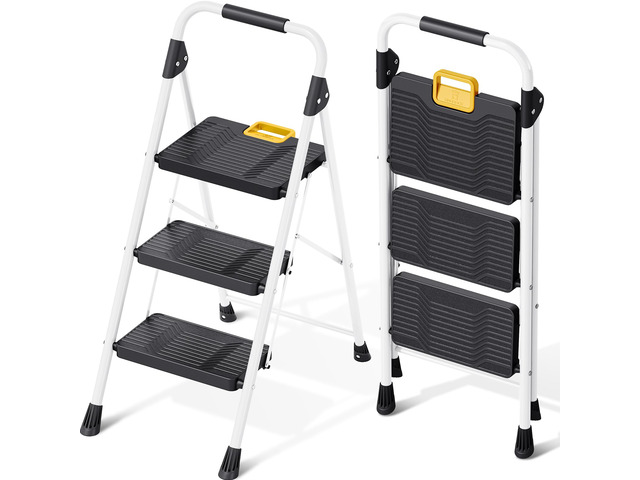 3 Step Folding Ladder, 800lbs Capacity Step Stool with Safety Lock, Non-Skid Wide Pedals, and Handrail, Lightweight, Household Ladder for Home,...