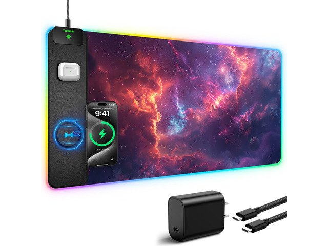 RGB Gaming Mouse Pad with 15W Wireless Charging, 31.5 x 15.8 XXL Large Desk Mat Home Office Keyboard Pad for Desk, Waterproof Mousepad with Smooth...